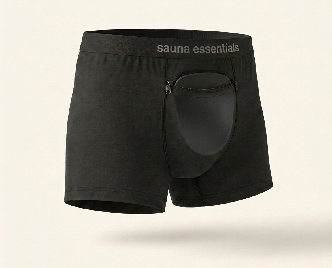 SaunaGuard cotton cooling brief with the cooling insert sliding into the front pouch.