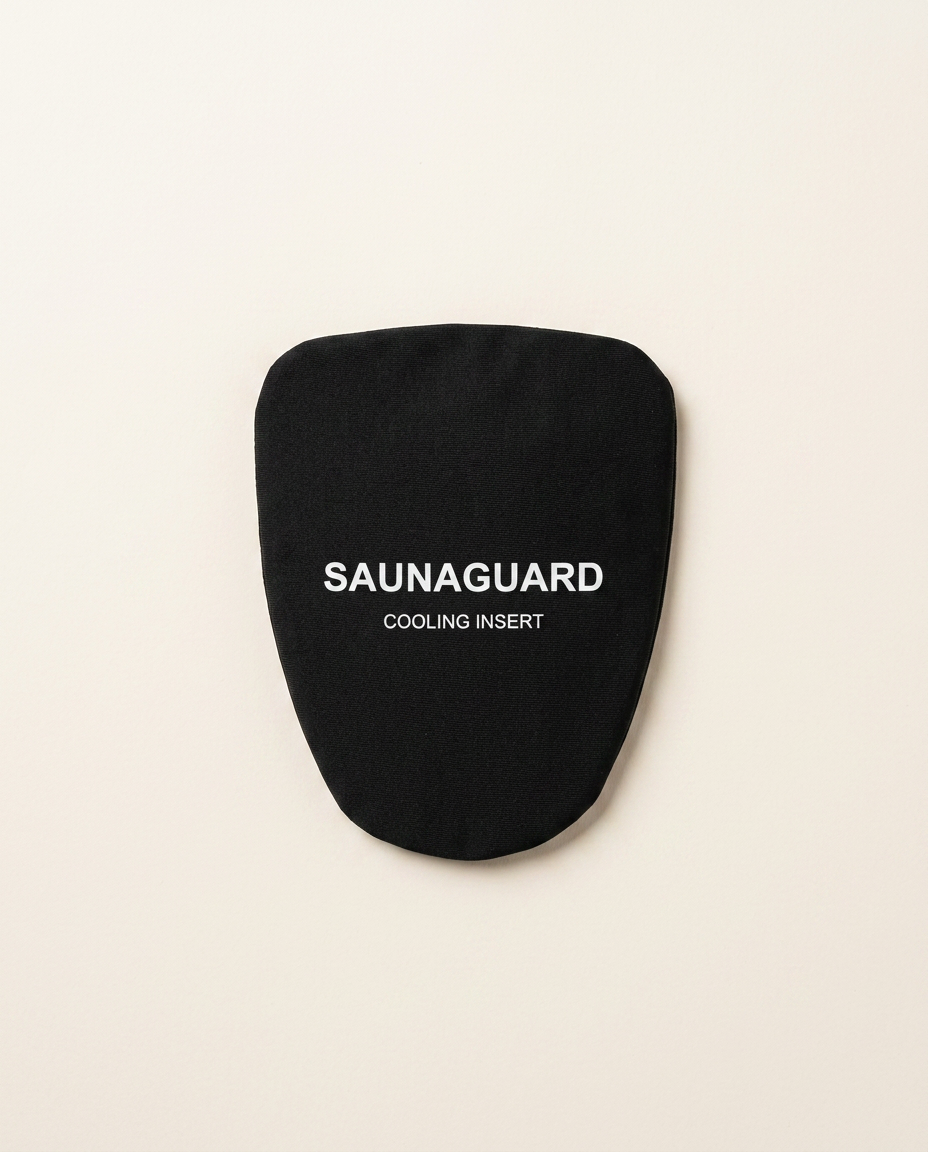 Reusable SaunaGuard cooling insert with its cotton cover.